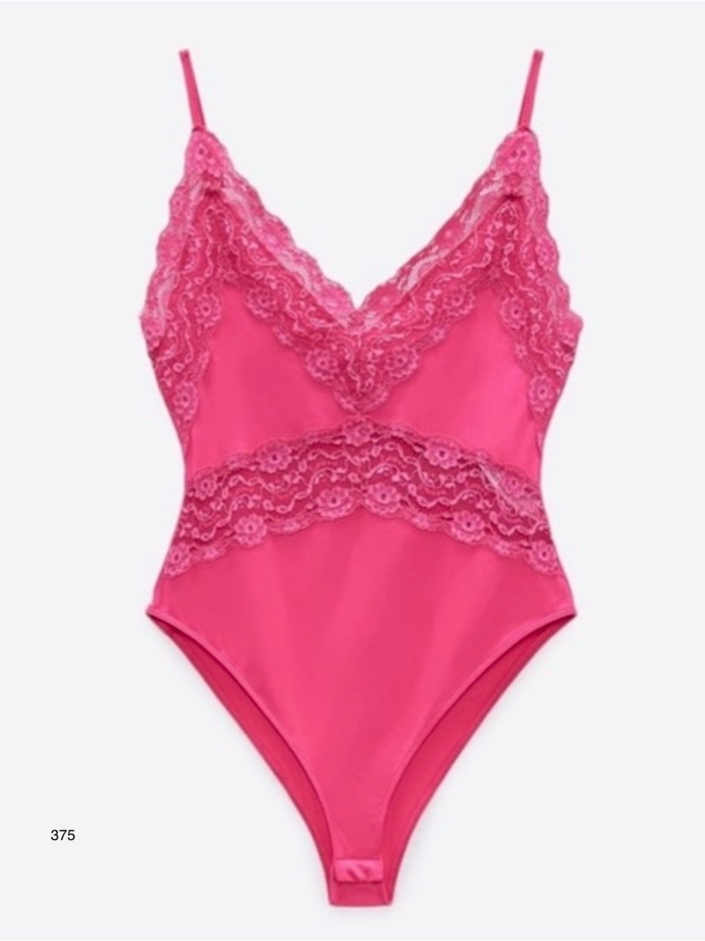*new* Zara Hot Pink Satin Lace-Trim Bodysuit